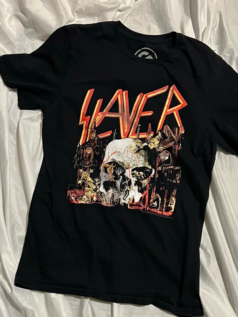 Slayer Black Graphic Band Tee with Skull Print European Tour Tee Men’s S